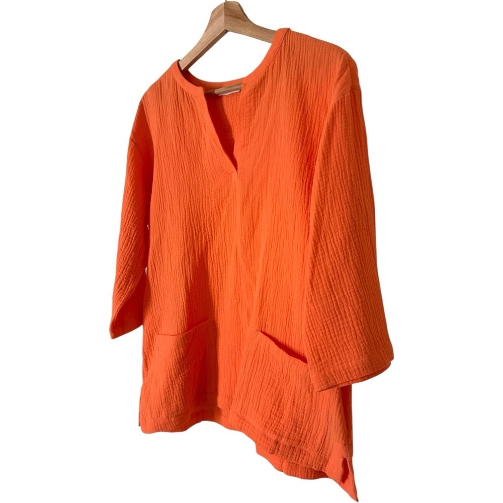 Soft Surroundings Araza Gauze Tunic Top Orange Cotton Pockets Small Vacation - Picture 3 of 7